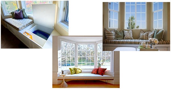 love these window seats which are a great addition to a bay window